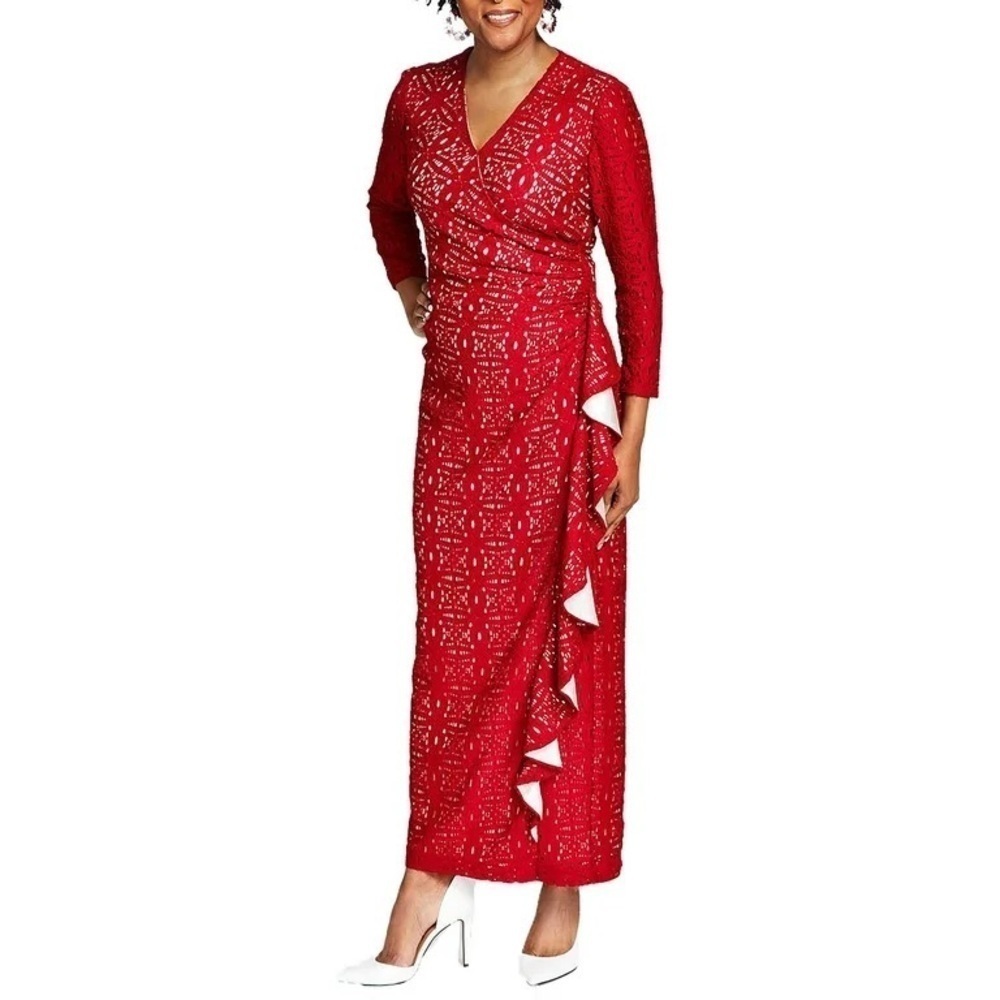 NWT Kasper Women Lace Ruffled Maxi Dress